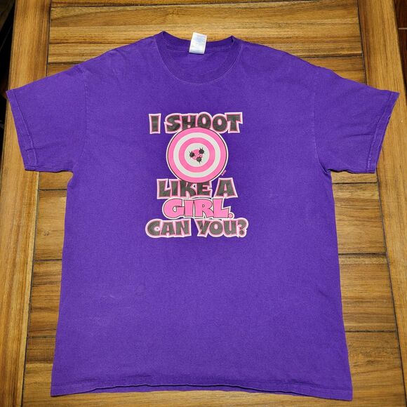 Gildan SS Purple Tee "I Shoot Like A Girl" - Size Large - Picture 2 of 5
